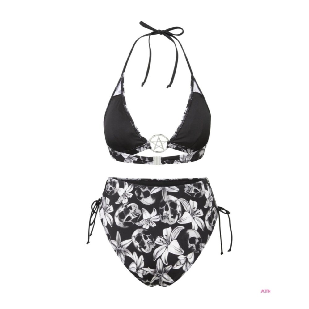 NWT Killstar Harlette's Revenge Skull Floral Pentagram Two-Piece Bikini LG - Picture 6 of 16